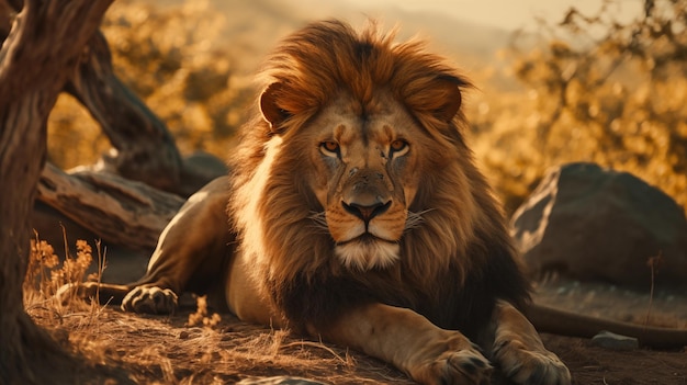 Single lion looking regal standing proudly