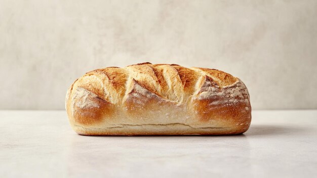 a single loaf of crusty bread on a white countertop