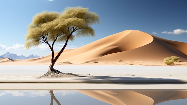 A single Lonely tree in sand dunes of desert