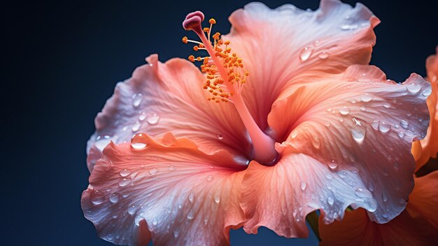 Single Macro Peach Hibiscus Flower for Background