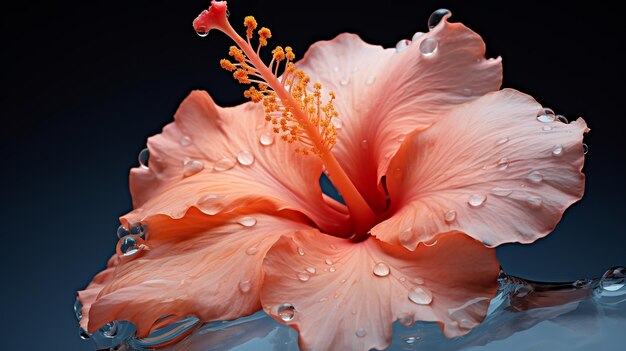 Single Macro Peach Hibiscus Flower for Background