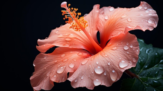 Single Macro Peach Hibiscus Flower for Background