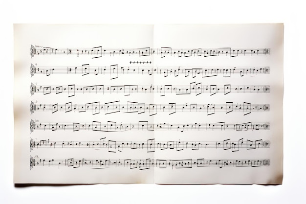 Foto un singolo foglio musicale isolato su uno sfondo bianco
