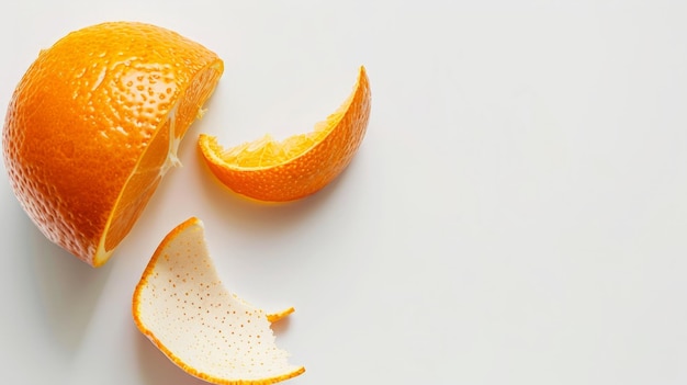 Single orange peel on a white background Vitamin C beauty health skin concept