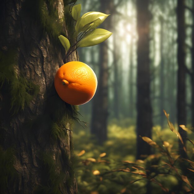 A single orange on a tree in agriculture of tropical forest