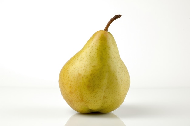 A single pear sitting on a white surface generative AI