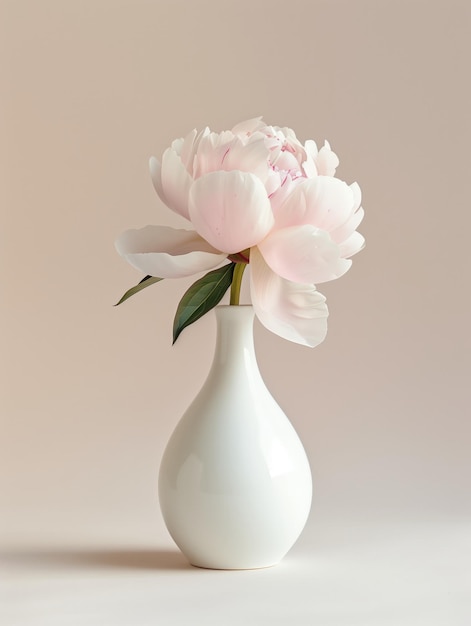 A single peony exudes elegance in a slender white vase