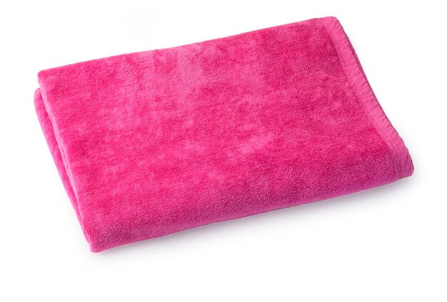 Single pink cloth towel isolated