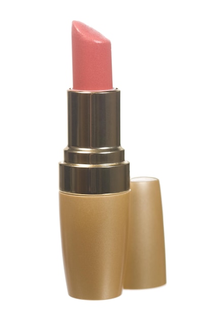 A single pink color lipstick isolated on white