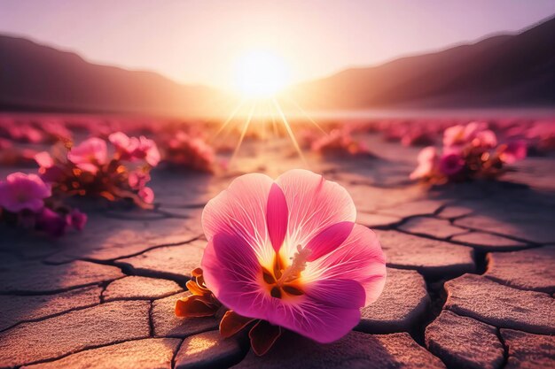 Foto un singolo fiore rosa è l'unica cosa in un campo di fiori rosa