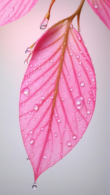 ピンクの光の色合い ハイパーリアリズム ハイパー詳細 雨の滴が落ちる 花びらが1