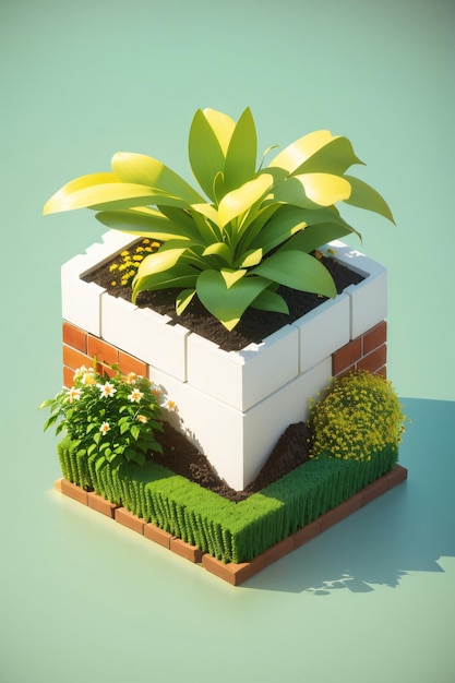 single planter isometric photograph ai generative