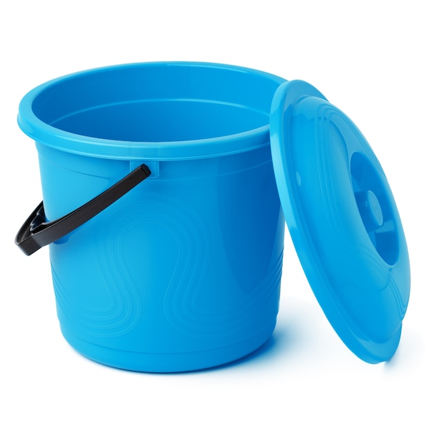 Single plastic bucket isolated on a white background