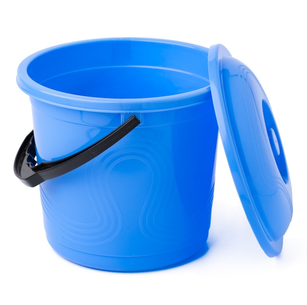 Single plastic bucket isolated on a white background