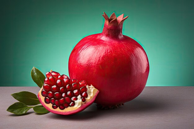 Single pomegranate on white backdrop