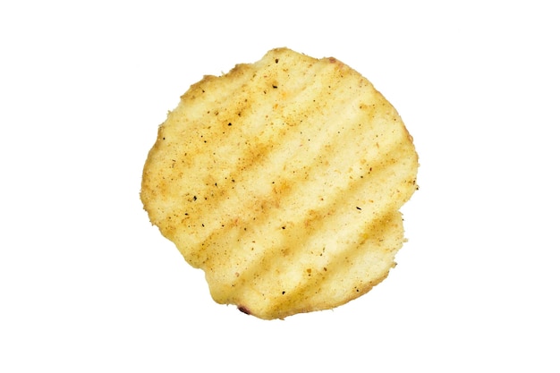 single potato chip isolated on white background