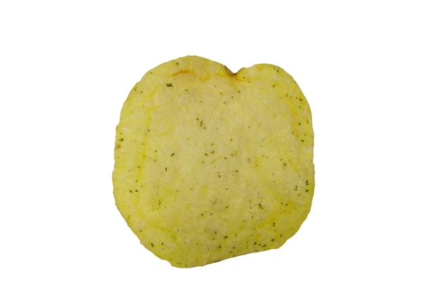 Single potato chip isolated on white background