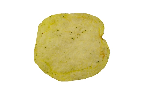 Single potato chip isolated on white background