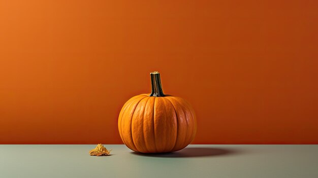 A single pumpkin on a darkorange background or wallpaper