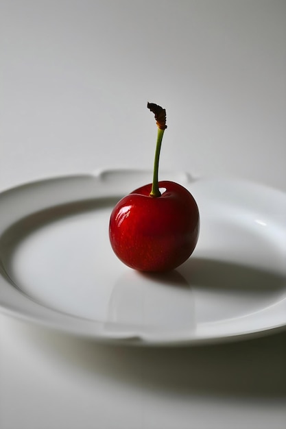 Photo a single red apple sitting on a white plate