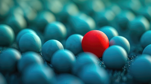 A single red ball in a sea of green and blue ones Generative Ai