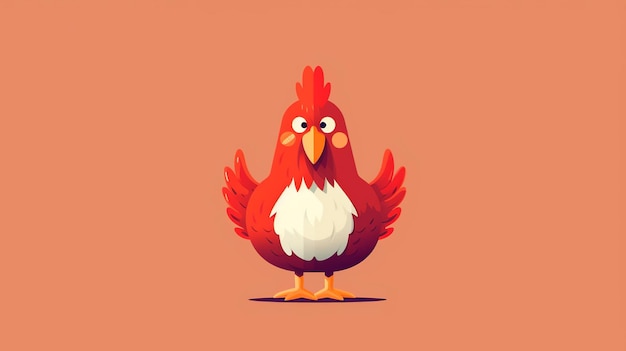 Один красный вареный цыпленок мультяшный плоскийплоская иллюстрацияGnerative ai