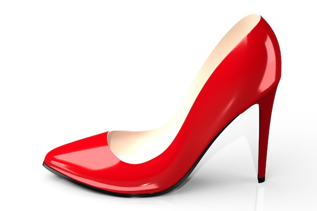 Single red high heel shoe isolated on white background
