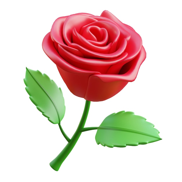 Single Red Rose 3D Render