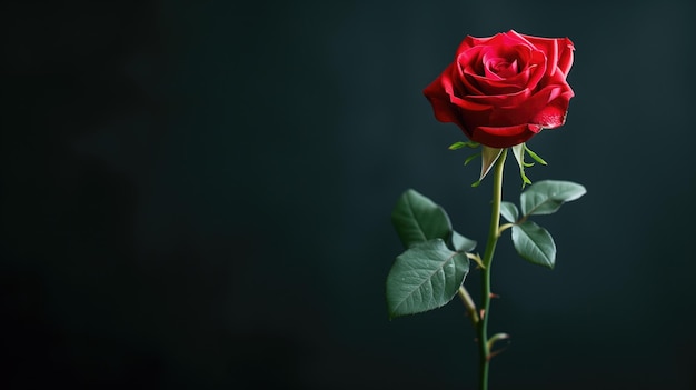 Single red rose on a dark background