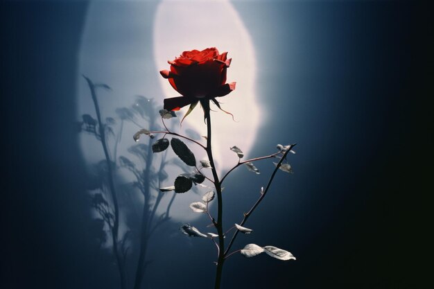 A single red rose on a dark background