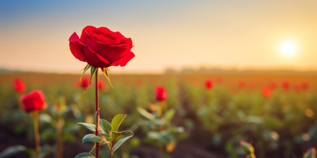 a single red rose in the middle of a field