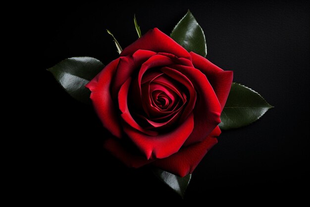 Single red rose petal on a black background