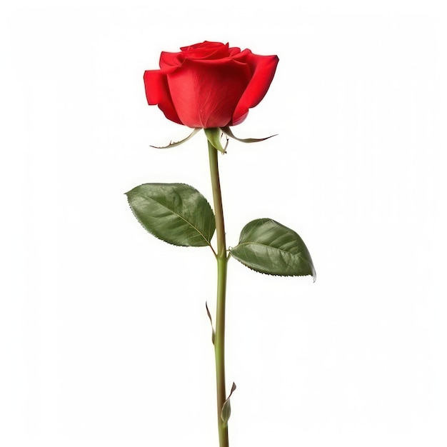 single red rose stem isolated on white background with copy space