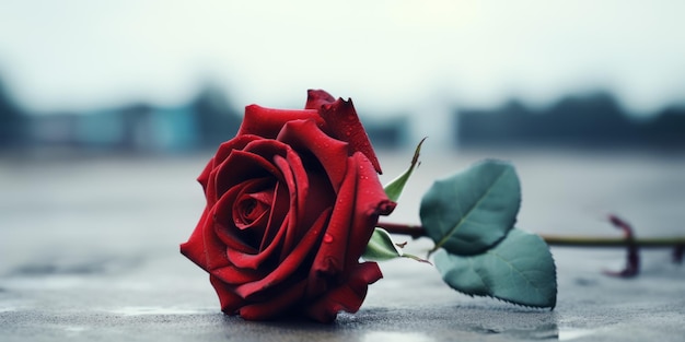 Одна красная роза на темном фоне.