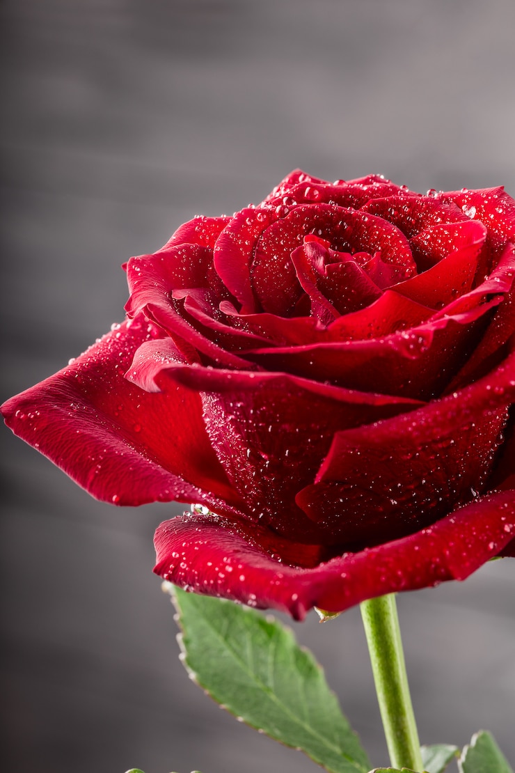 Photo single red rose with water drops
