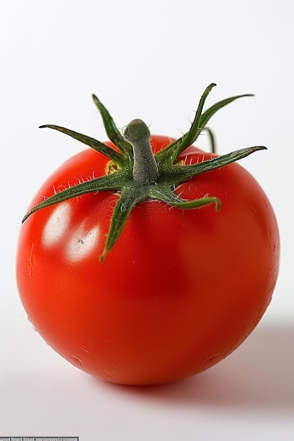 Single red tomato on white background