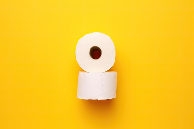 A single roll of toilet paper separated on a yellow backdrop
