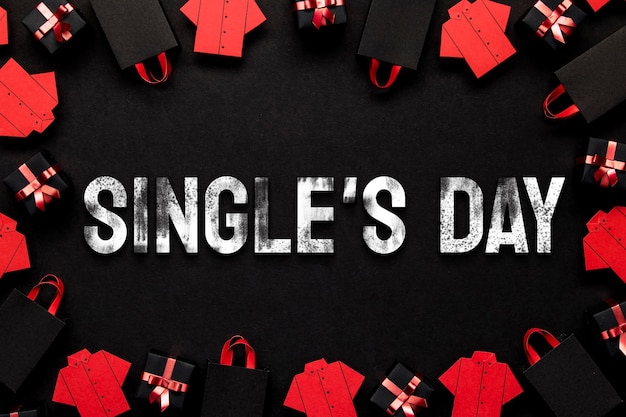 Single's day banner with gifts arrangement