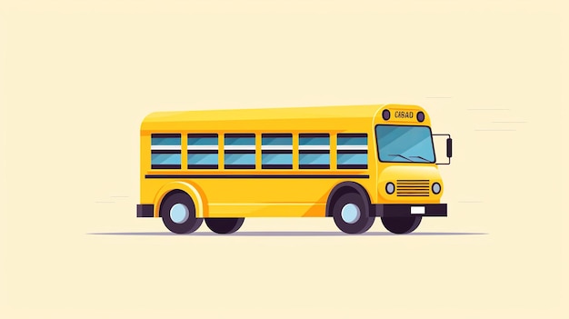 Single school bus cartoon flatflat illustration Minima lists Gnerative ai