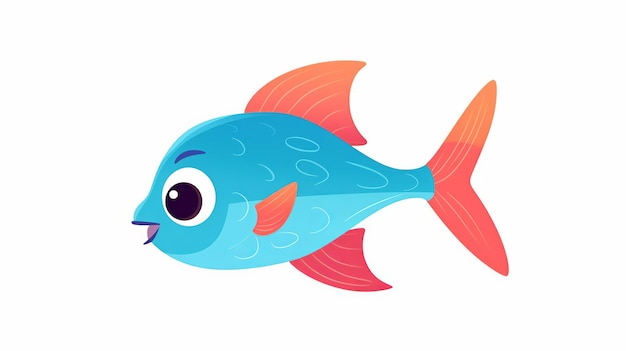 Photo single small fish cartoon flatflat illustration minimalists gnerative ai