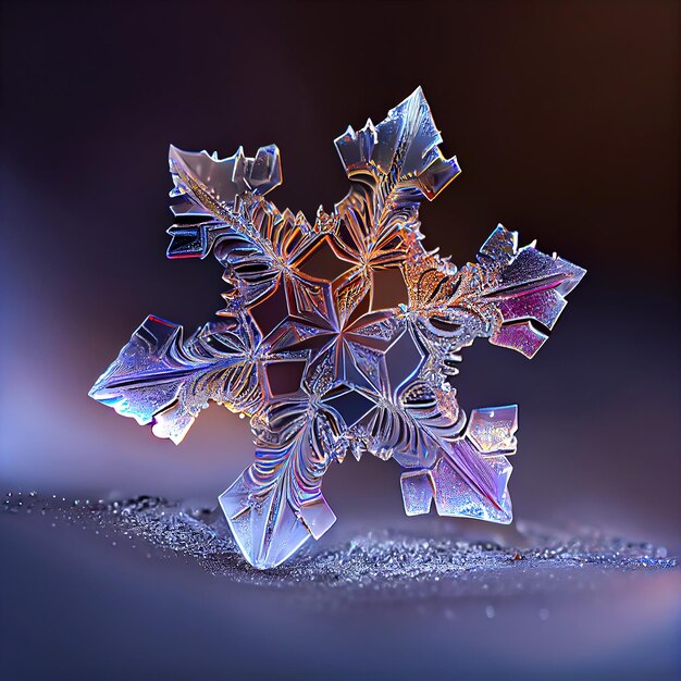 Photo single snowflake macro illustration generative ai