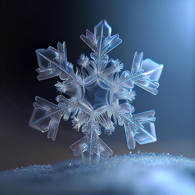 Photo single snowflake macro illustration generative ai