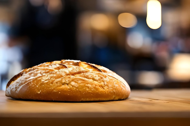 Single Sourdough bread side view at the table