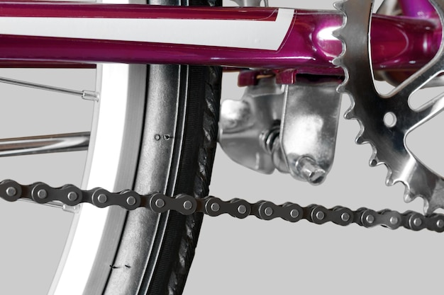 Single speed bike chain closeup on white background