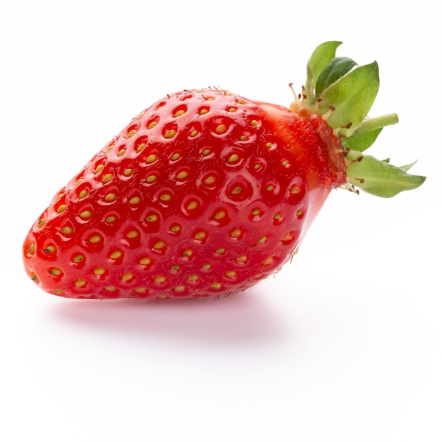 Single strawberry fruit isolated on white