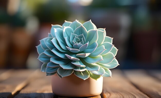 single succulent plant on wooden surface