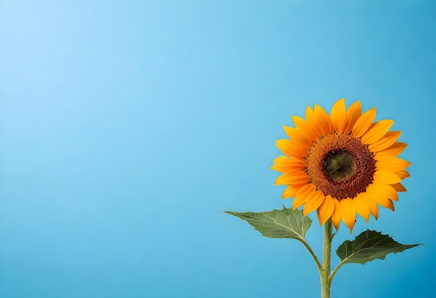 a single sunflower on a blue background