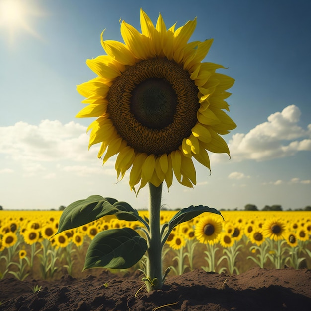 A single sunflower standing tall in a field ai generated
