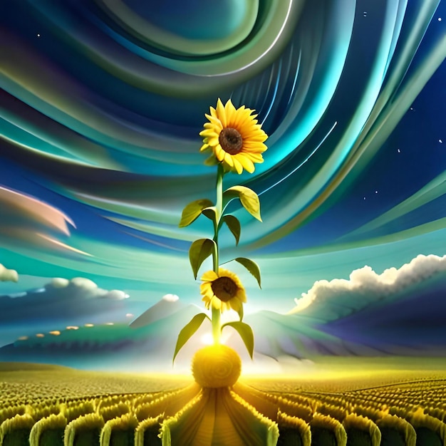 Photo a single sunflower standing tall in a field