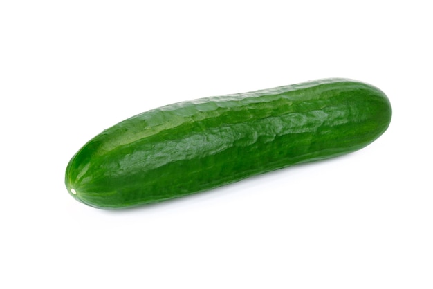 Single tasty fresh cucumber from organic farm isolated on a white background in closeup high details